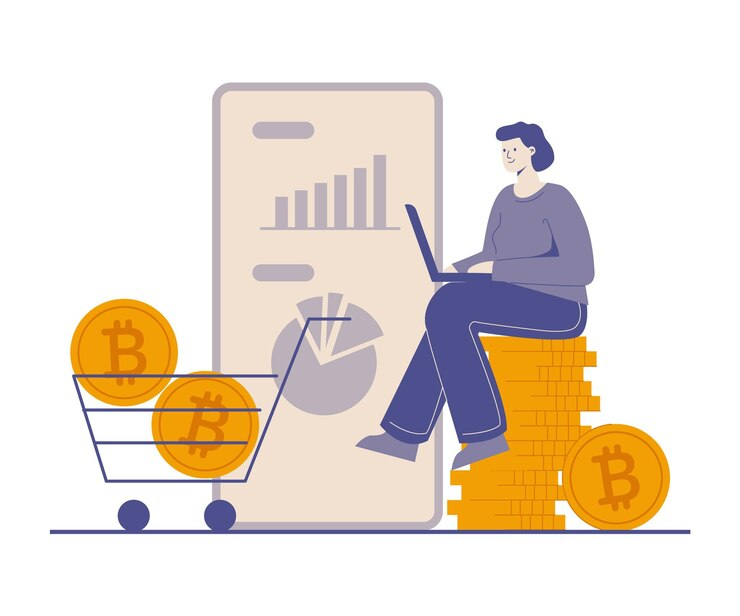Woman Sits on Coins Near the Cart Illustration