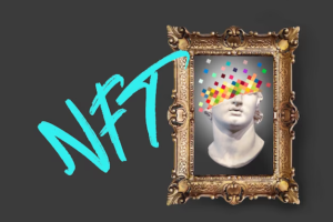The word NFT next to a digital painting
